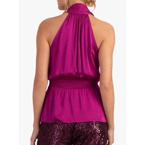 Trina Turk 'Eris' Sleeveless Silk-Blend Tie-Neck Halter Top, Festive Fuchsia - Picture 3 of 3
